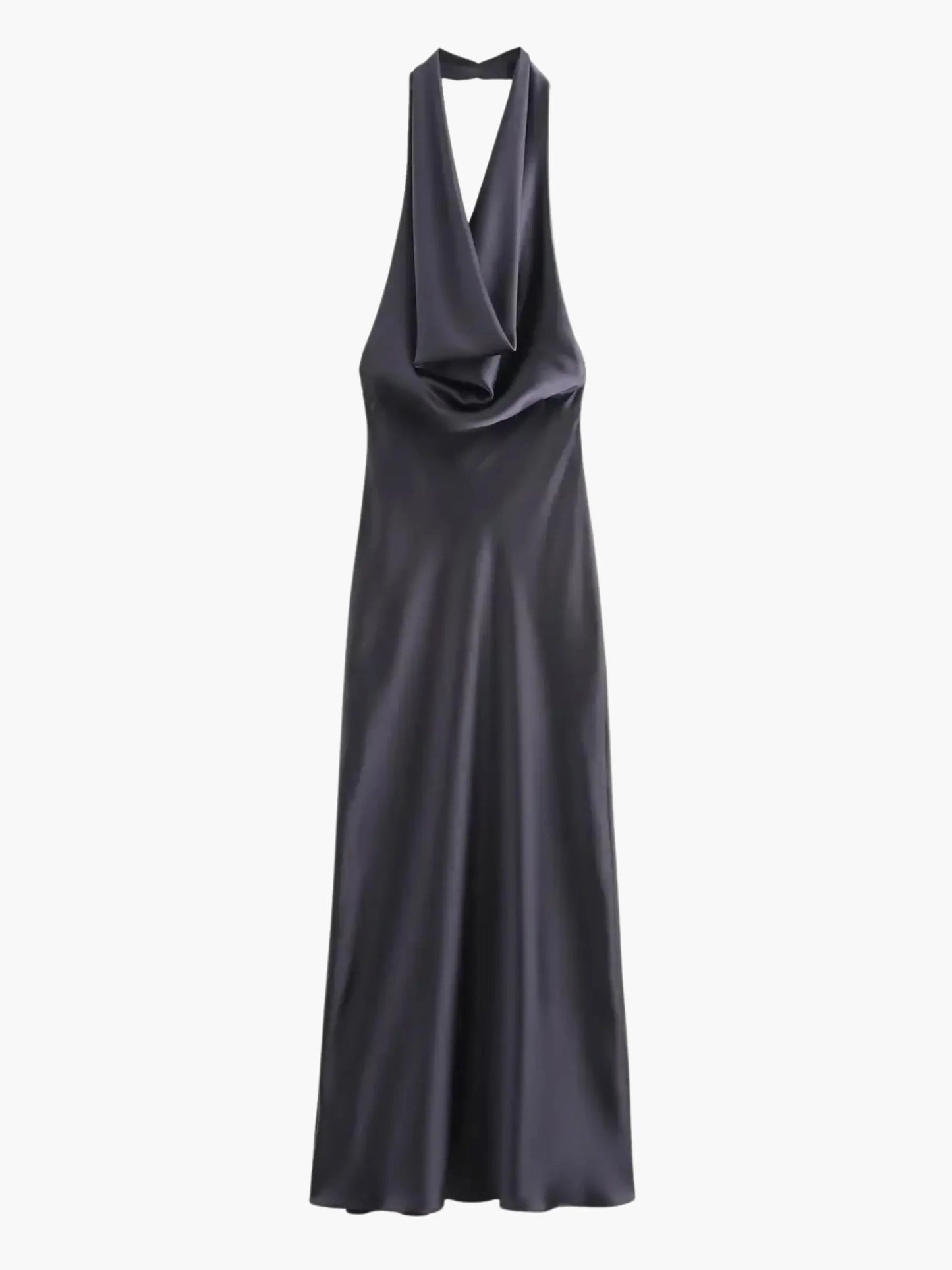 Sophia | Satin-Maxikleid mit Wasserfallkragen