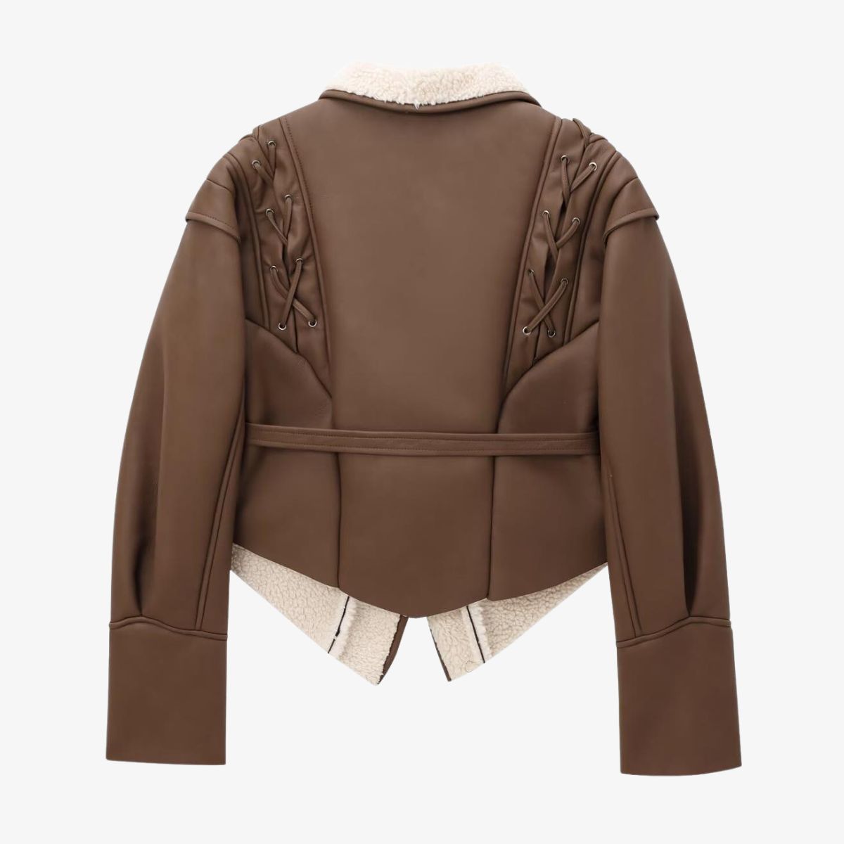 Paloma | Stylische Kunstlederjacke mit Teddy-Futter und Schnürdetails