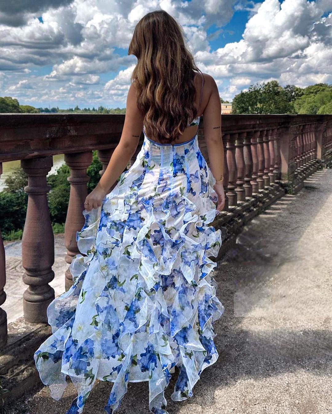 Marlene | Romantisches Blumen Rüschen-Maxikleid