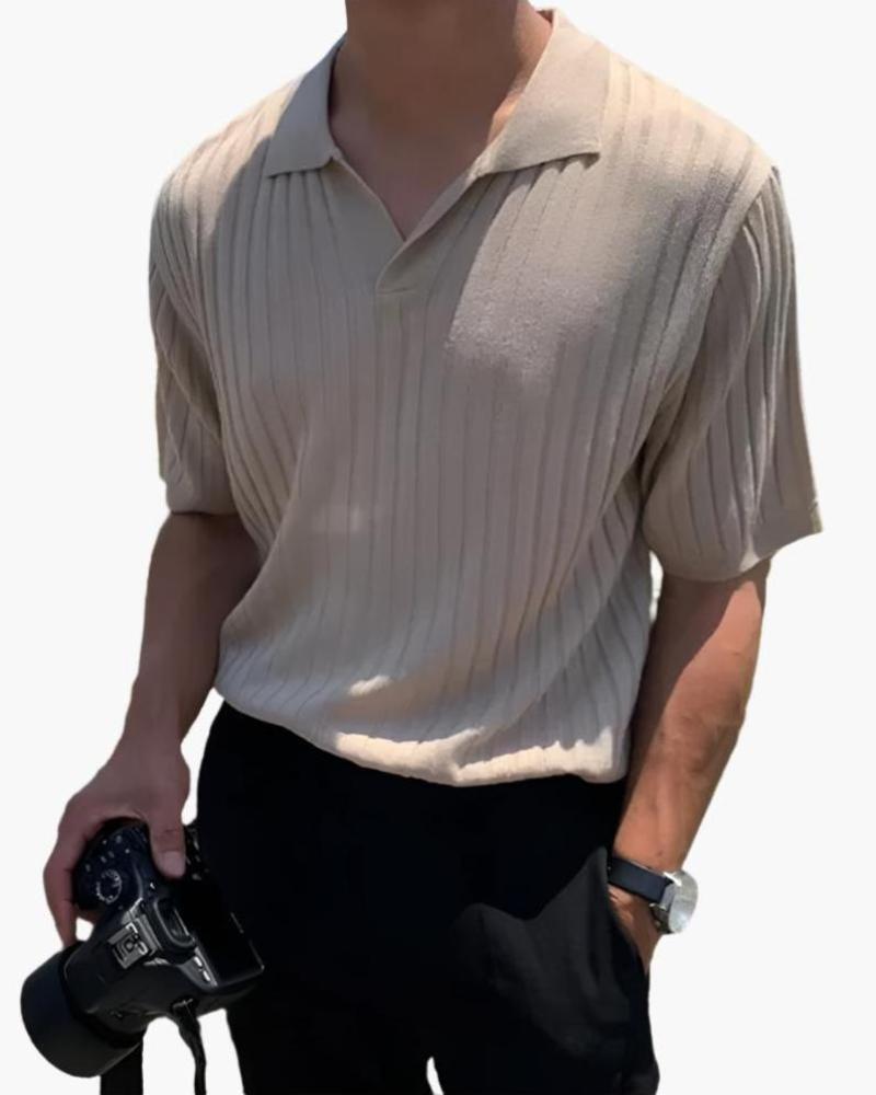 Joshua | V-Ausschnitt Rippenstrick-Poloshirt für Männer