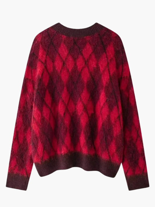Zelda | Vintage Rot Argyle Muster Pullover stricken