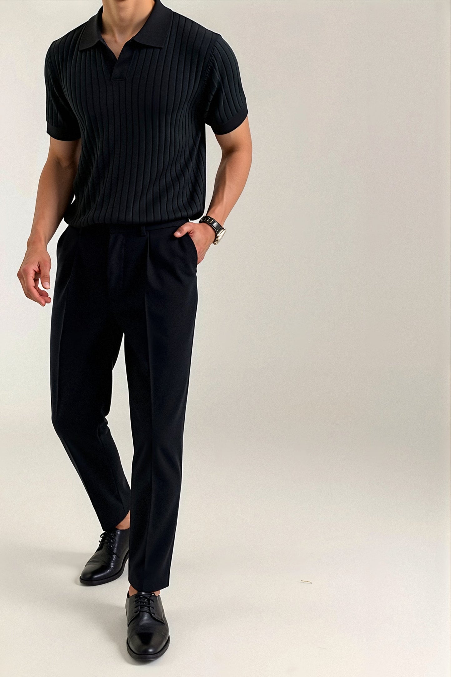 Geripptes Herren-Poloshirt mit kurzen Ärmeln – Elegant & Zeitlos