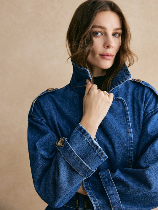 Sophie | Oversized Denim Trenchcoat – Trendig, Lässig & Zeitlos