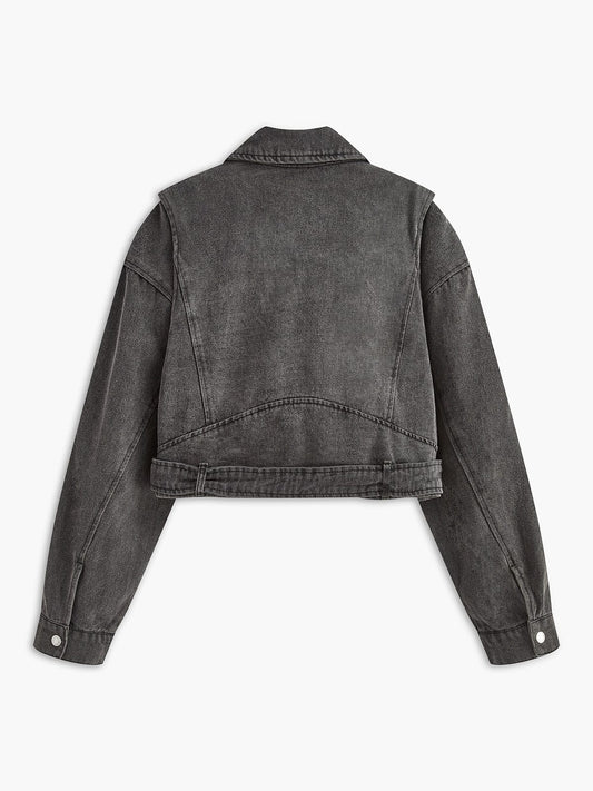 Lara | Schwarze Cropped Bikerjacke aus Denim – Für den ultimativen Rock-Chic-Look