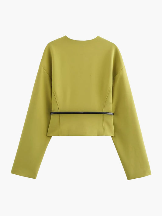 Irina | Gekürzter V Ausschnitt-Blazer für Damen mit stilvollem schmalem Gürtel