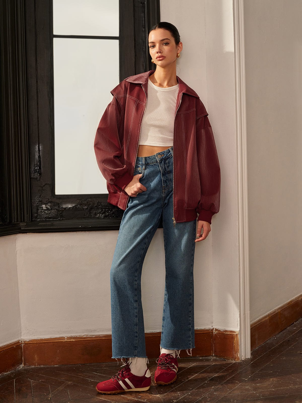 Amelie | Bordeauxrote Jacke mit sportivem Akzent