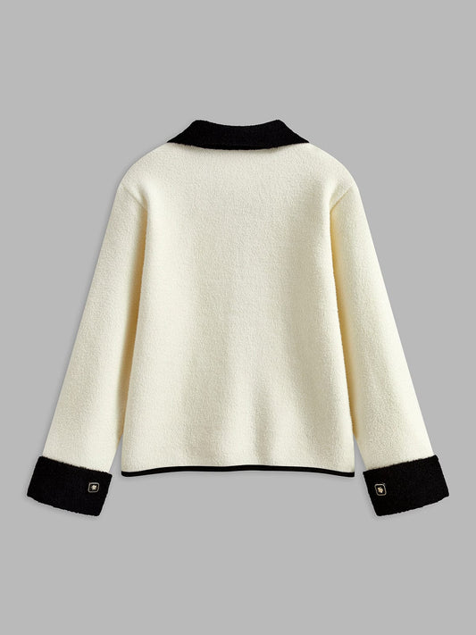 Liane | Stilvolle Weiß-Schwarz Kontrast Blazerjacke mit Kontrastkanten