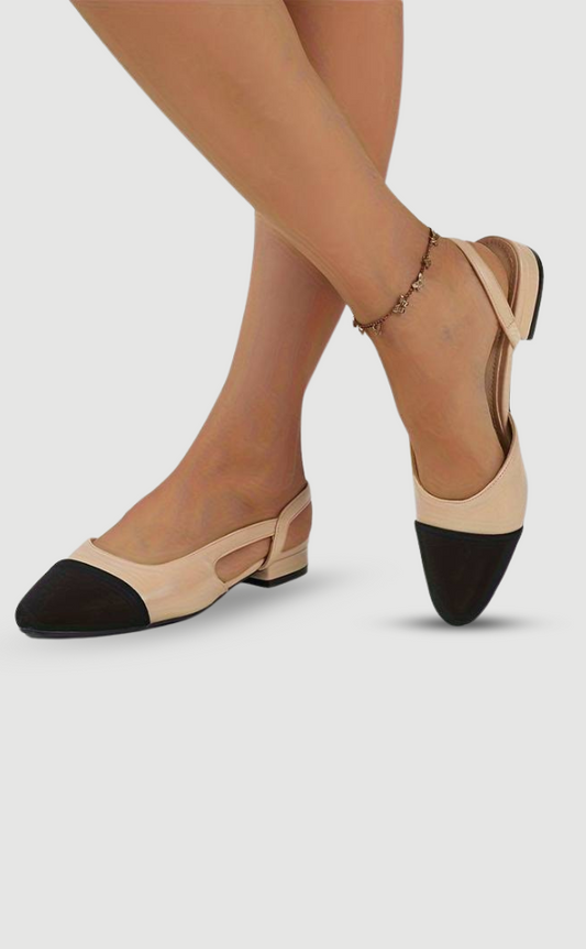 Elegante Slingback-Ballerinas in Beige & Schwarz – Klassischer Chic