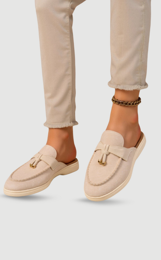Elegante Beige Loafers mit Goldenen Akzenten – Stilvoll und Komfortabel