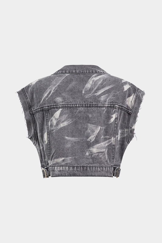 Raven | Cropped Denim-Weste in Grau mit Metallelementen – Urban und Edgy