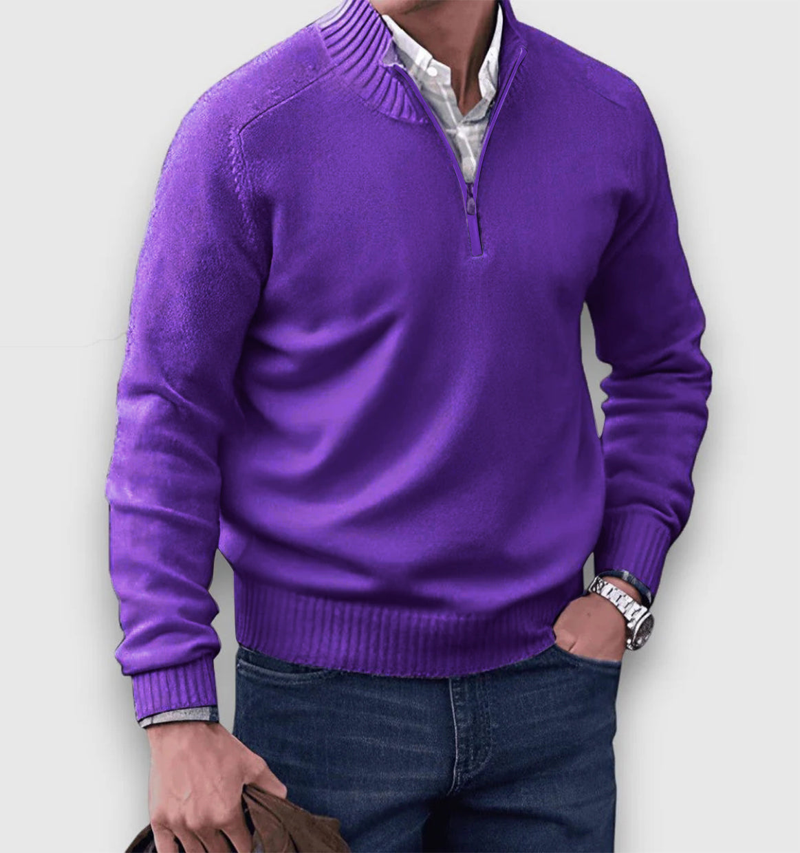 Klassischer Herren Pullover mit Reißverschlusskragen – Stilvoller Strick für jeden Anlass