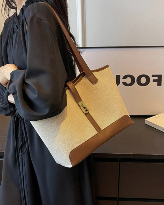 Amelia | Canvas Schulter Handtasche mit Lederdetails & Drehverschluss