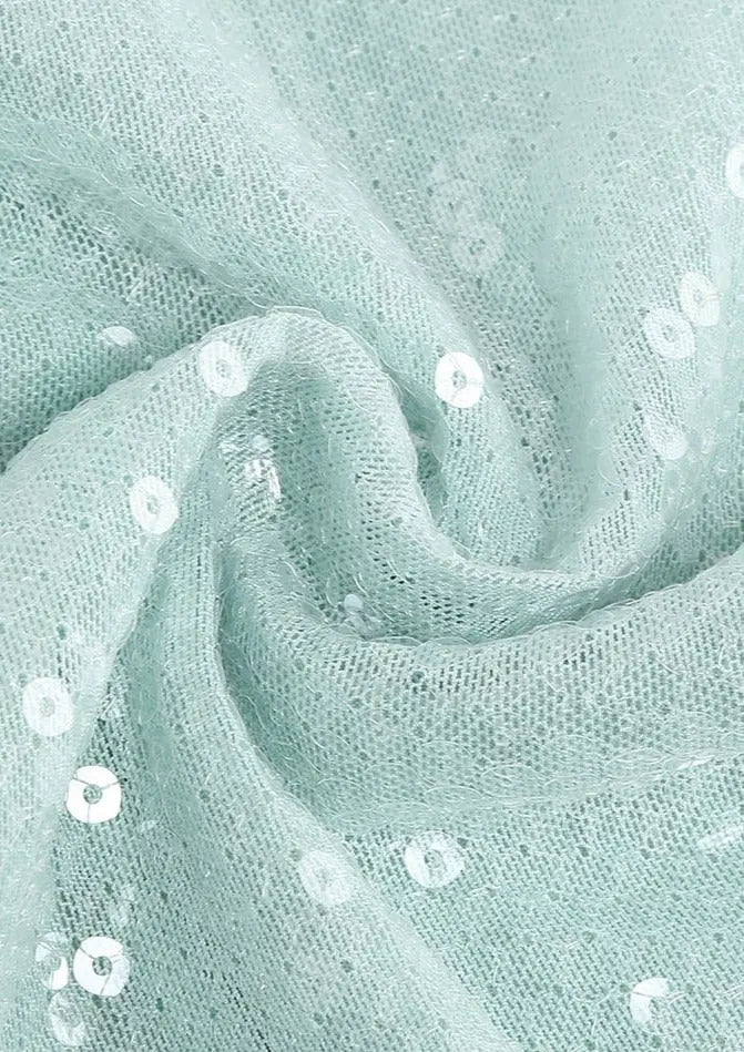 Maya | Spitze Front Langen Ärmeln Mintgrünes Glitzer Kleid Damen