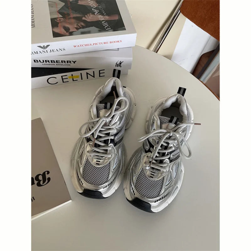 Alora | Chunky Mesh Sneaker Damen – Bequeme & Sportliche Schuhe mit Trendiger Sohle, Grau