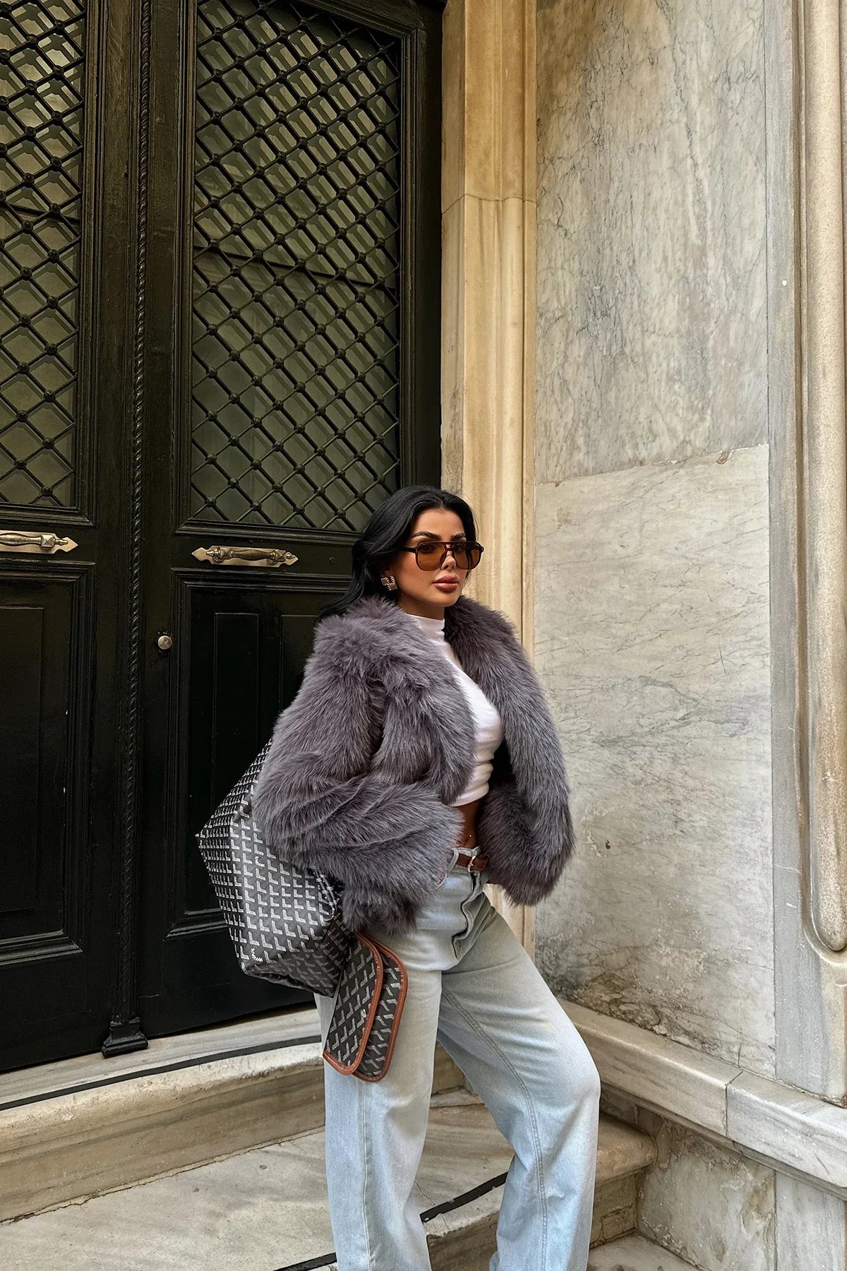 Nora | Kurzpelzmantel für Damen in Anthrazit