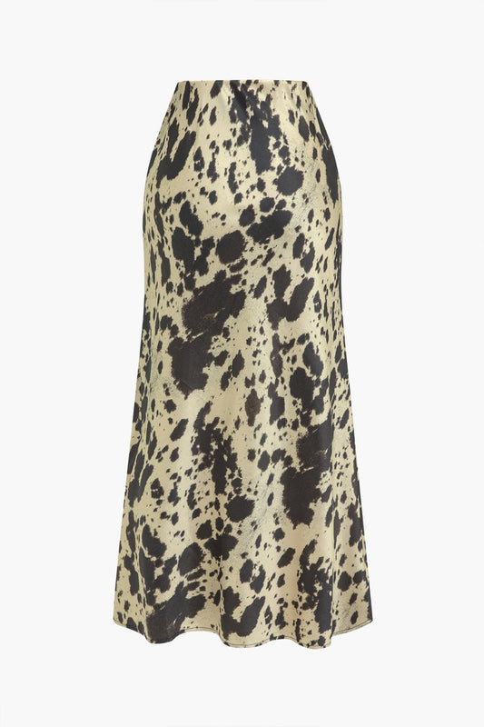 Erna | Fließender Midirock aus Satin mit hoher Taille und auffälligem Kuhfellmuster
