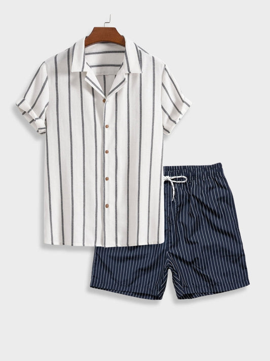 Maritimes Herren Sommer-Set | Gestreiftes Hemd & Shorts