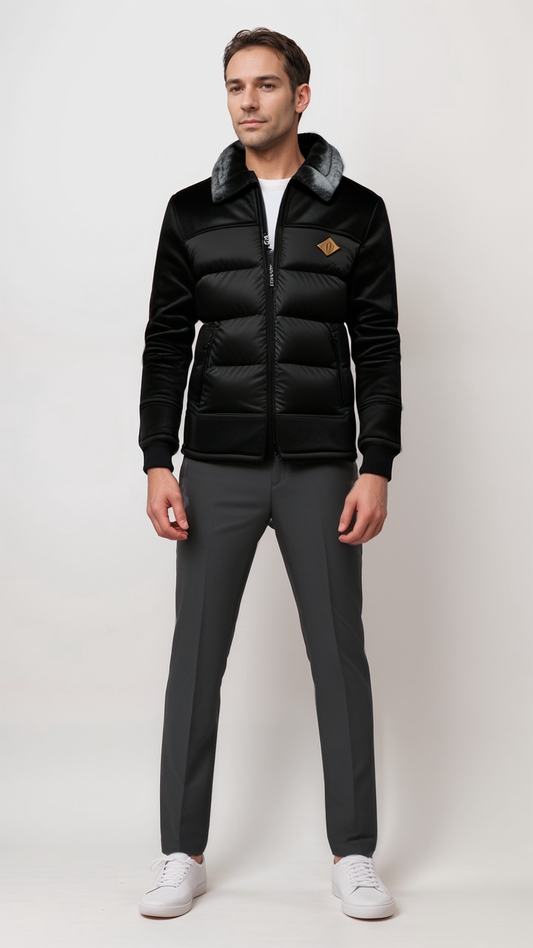 Flemming | Herren Winterjacke mit Kunstleder und Fellkragen