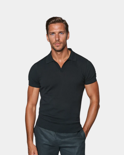 Herren-Strickpoloshirt im minimalistischen Design – Offener Kragen