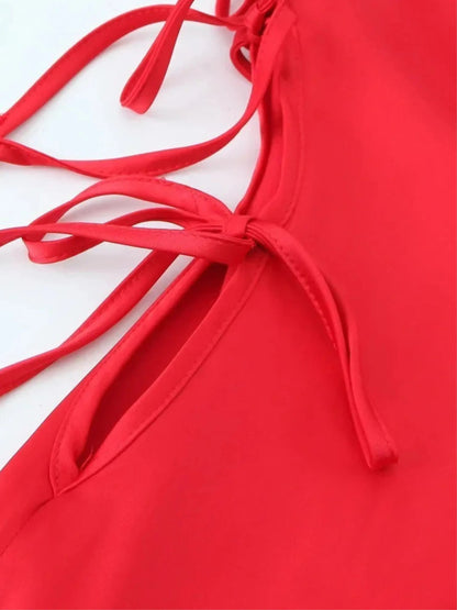 Sophia | Rotes Maxi-Kleid mit Schnürdetails