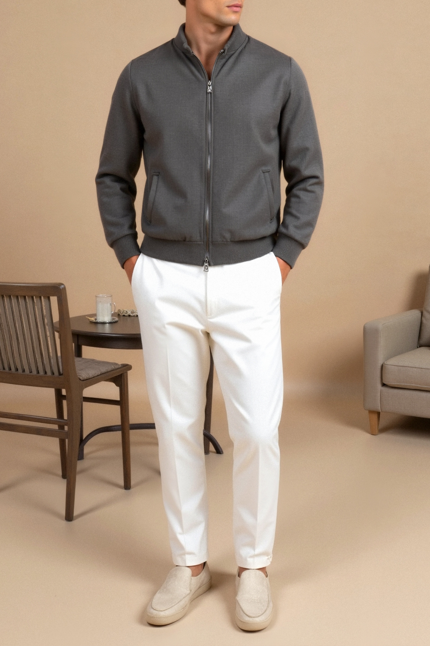 Matteo | Zeitlose Herren-Bomberjacke in Grau und Schwarz