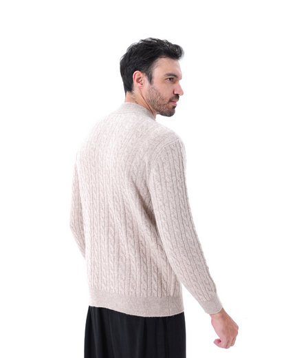 Roman | Chunky knit Herren Chasmere Pullover mit Kabelstrickmuster & Halb Reißverschluss Kragen
