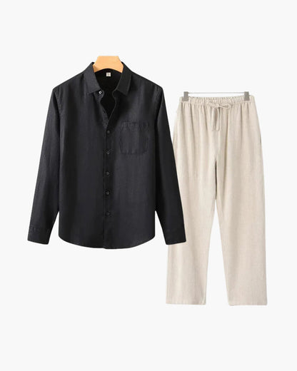 Christopher | Lange Ärmel Hemd & Hose Zweiteiliges Leinen-Set Herren-Sommer-Outfit