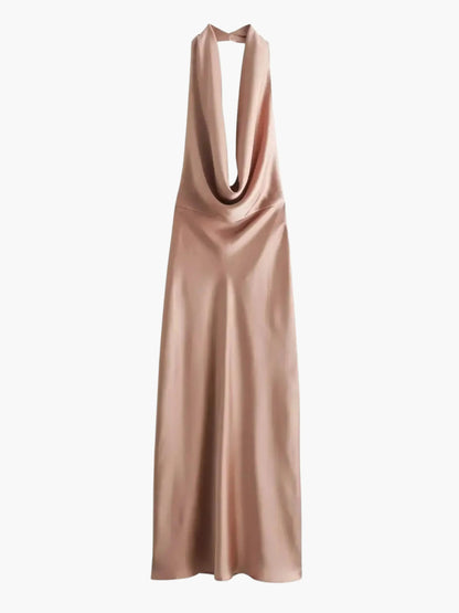 Sophia | Satin-Maxikleid mit Wasserfallkragen