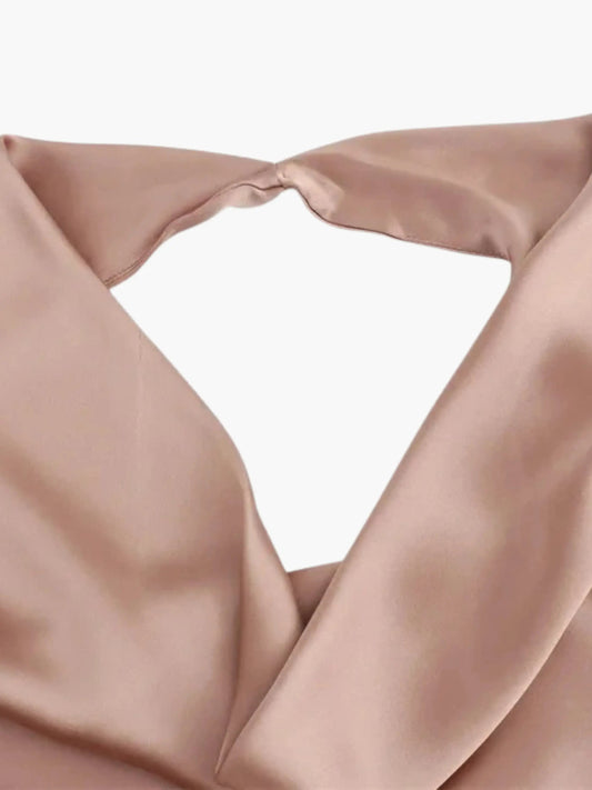 Sophia | Satin-Maxikleid mit Wasserfallkragen