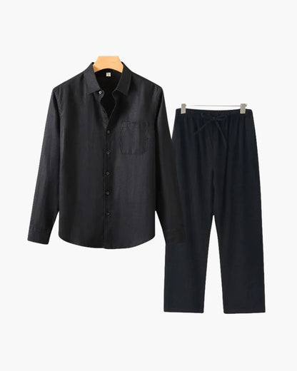 Christopher | Lange Ärmel Hemd & Hose Zweiteiliges Leinen-Set Herren-Sommer-Outfit