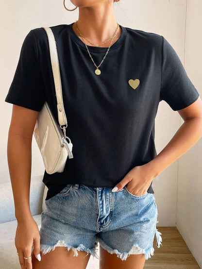 Basic Damen T-Shirt mit Herz-Detail – Minimalistisch, Casual & Kombinationsstark