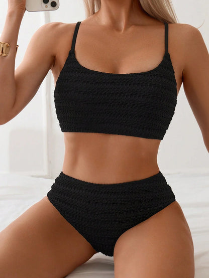 Swim Basics Damen Bikini Set, einfarbig und texturiert, perfekt für den Strand im Sommer