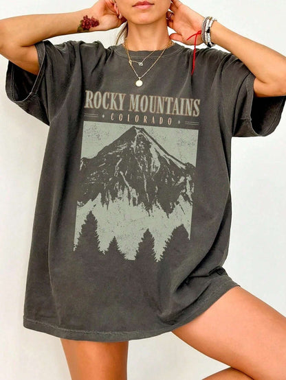 Oversized T-Shirt "Rocky Mountains" in Vintage-Schwarz – Urban Streetstyle mit Retro-Vibe