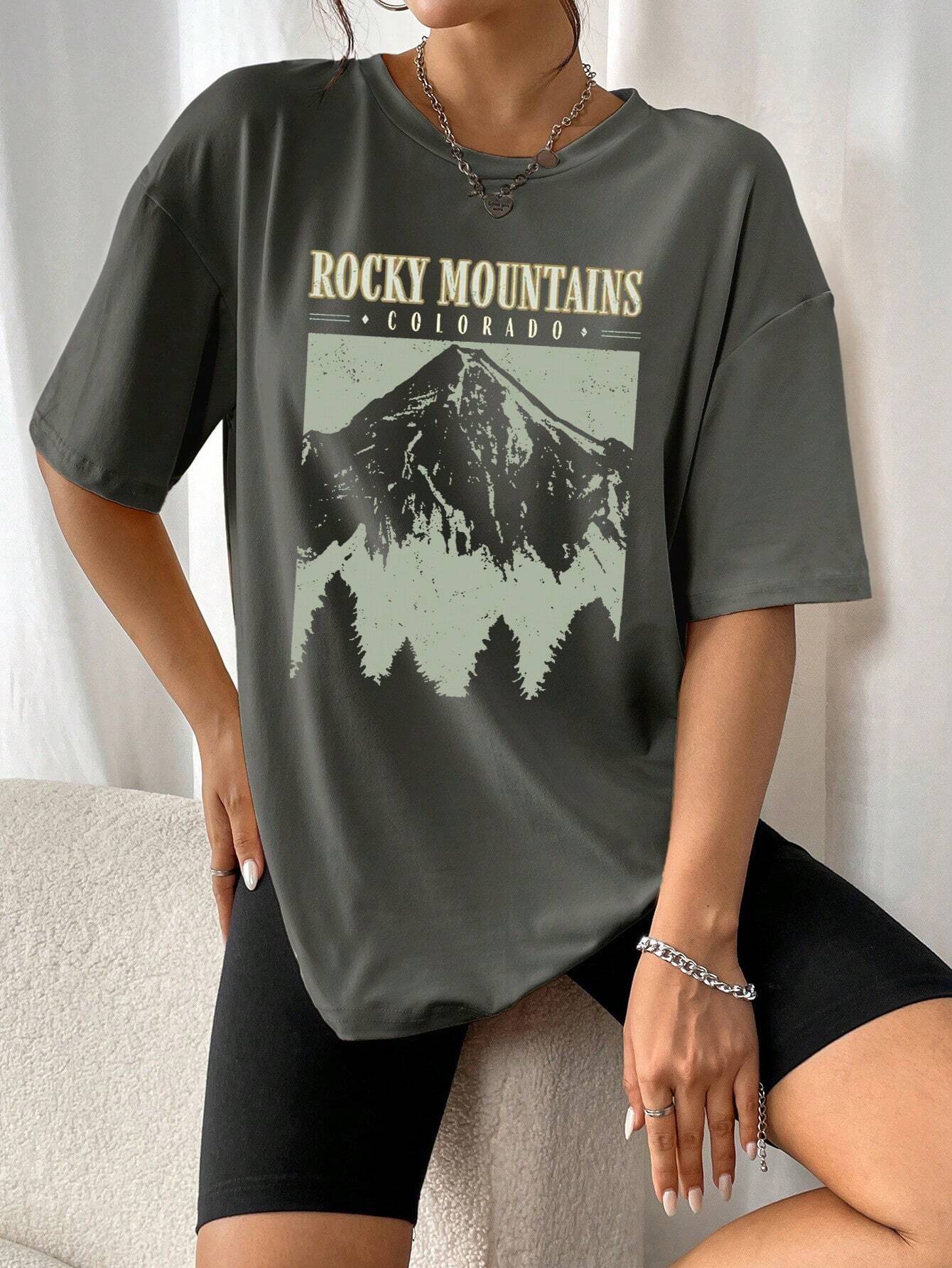 Oversized T-Shirt "Rocky Mountains" in Vintage-Schwarz – Urban Streetstyle mit Retro-Vibe