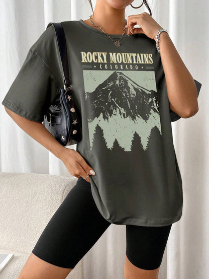 Oversized T-Shirt "Rocky Mountains" in Vintage-Schwarz – Urban Streetstyle mit Retro-Vibe