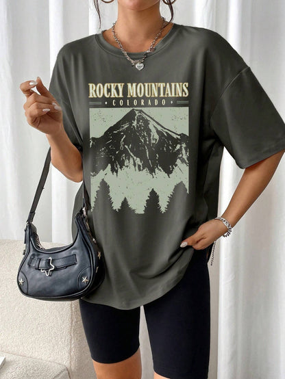 Oversized T-Shirt "Rocky Mountains" in Vintage-Schwarz – Urban Streetstyle mit Retro-Vibe