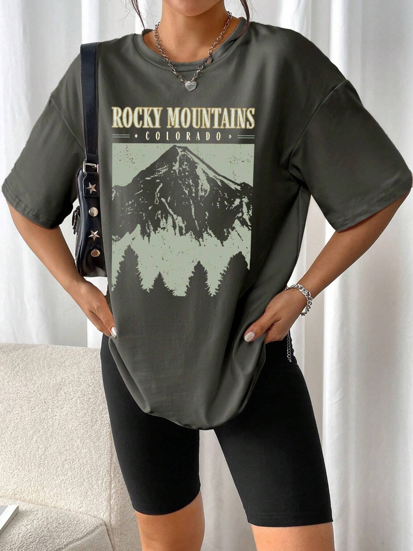 Oversized T-Shirt "Rocky Mountains" in Vintage-Schwarz – Urban Streetstyle mit Retro-Vibe