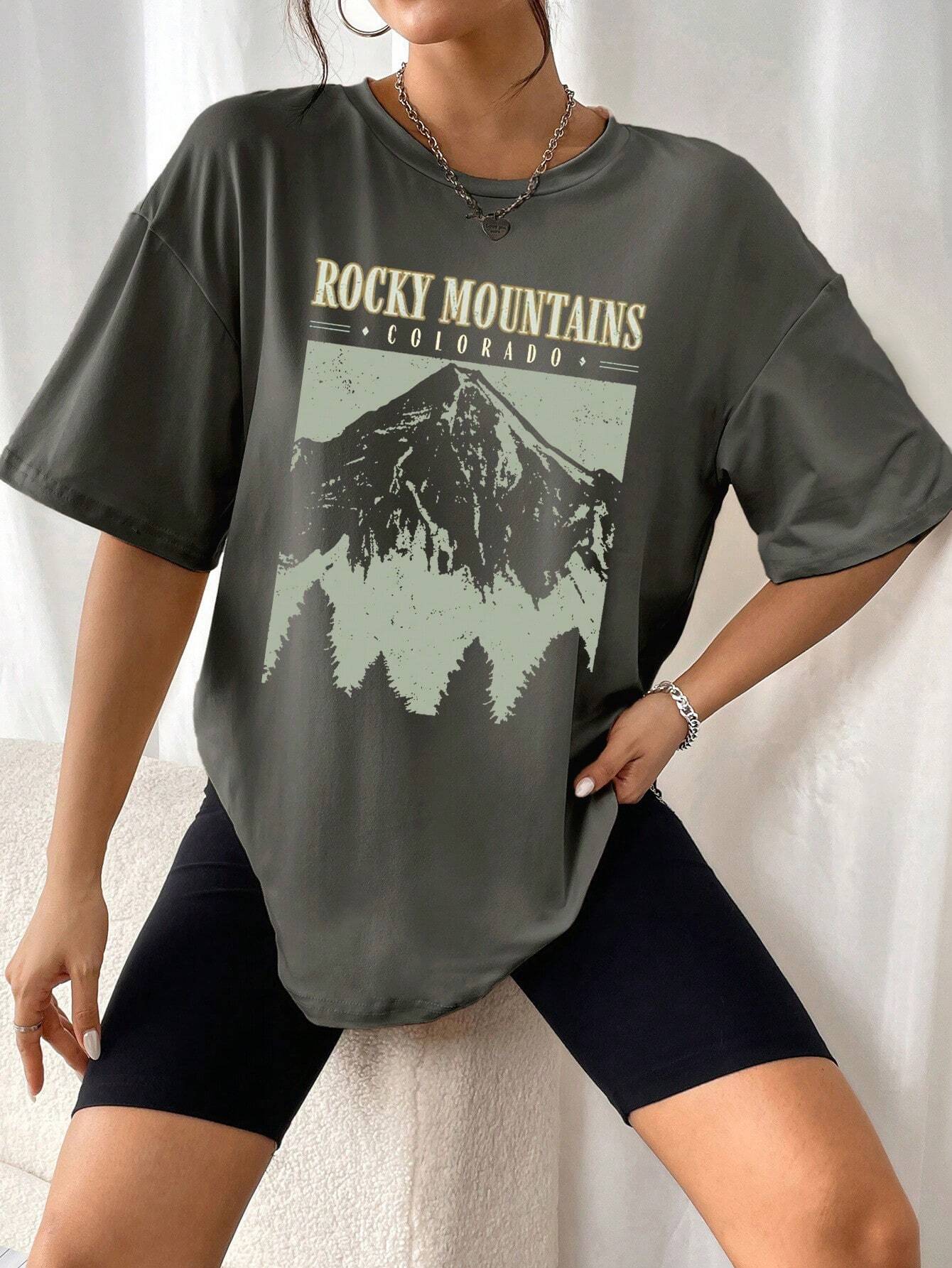 Oversized T-Shirt "Rocky Mountains" in Vintage-Schwarz – Urban Streetstyle mit Retro-Vibe