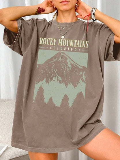 Oversized T-Shirt "Rocky Mountains" in Vintage-Schwarz – Urban Streetstyle mit Retro-Vibe