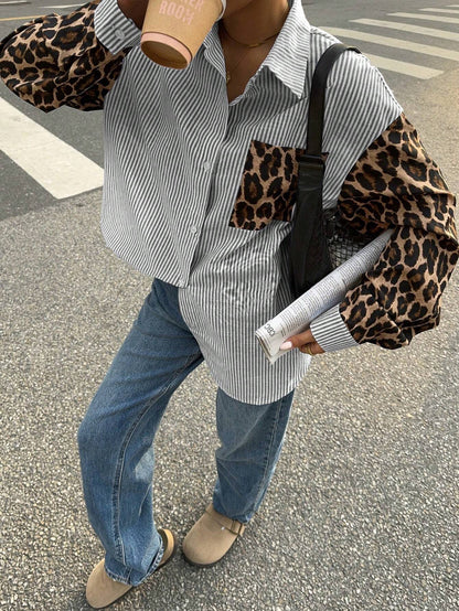 Gestreifte Damenbluse mit Leo-Details – Auffällig, Lässig & Streetstyle-ready