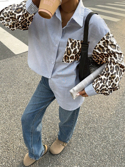 Gestreifte Damenbluse mit Leo-Details – Auffällig, Lässig & Streetstyle-ready