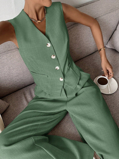 Zweiteiliges Set mit Weste & weiter Hose – Modern, Luftig & Smart