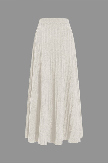 Gerlinde | Weit schwingender Strick-Midirock mit Plissee-Falten und elastischem Bund