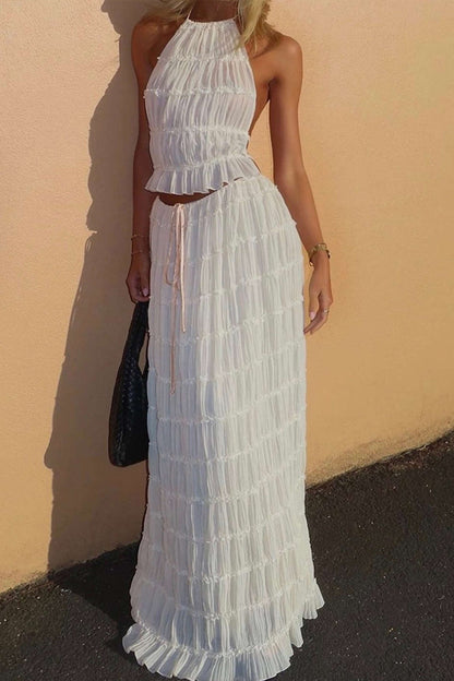 Elise | Romantisches Zweiteiler-Set mit Plissee-Top & Maxirock