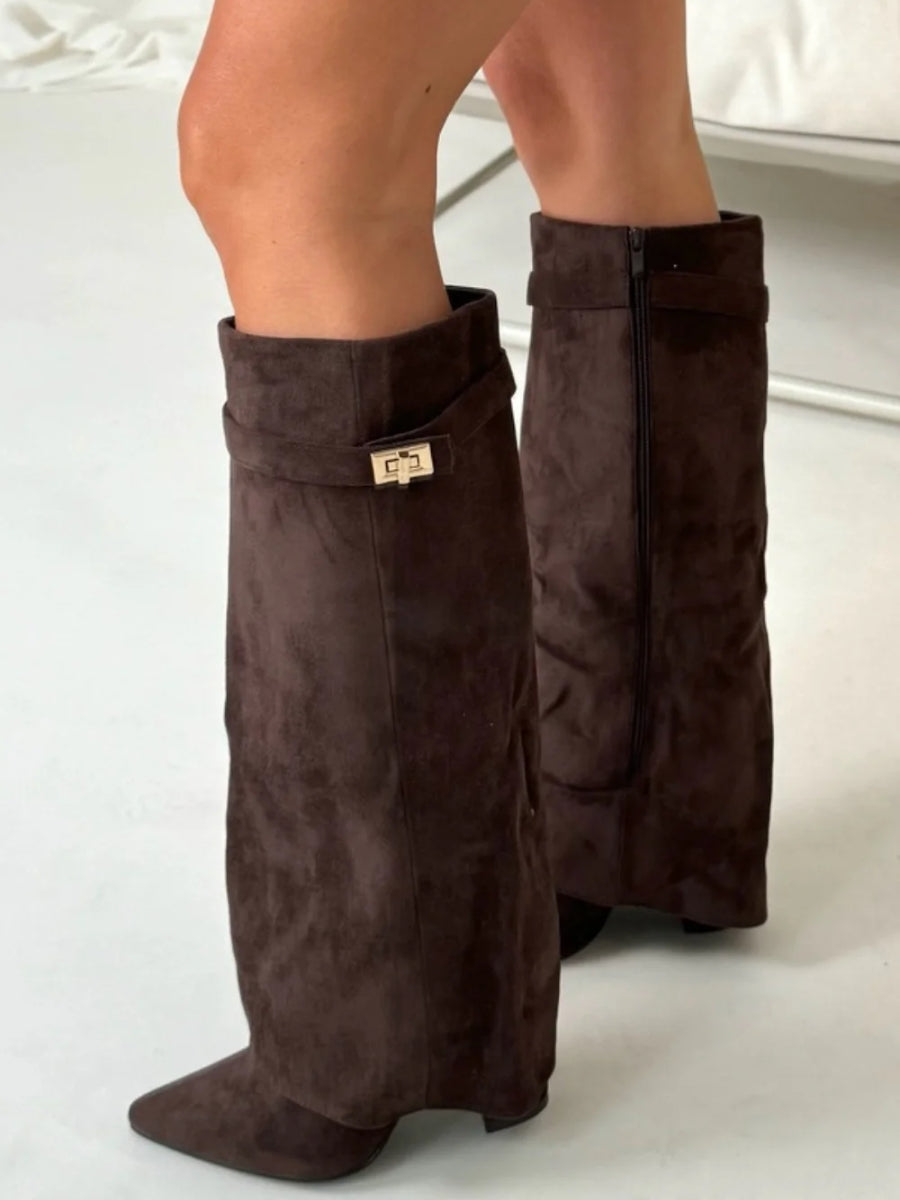 Evy | Elegante Damenstiefel aus hochwertigem Suede mit goldenen Akzenten
