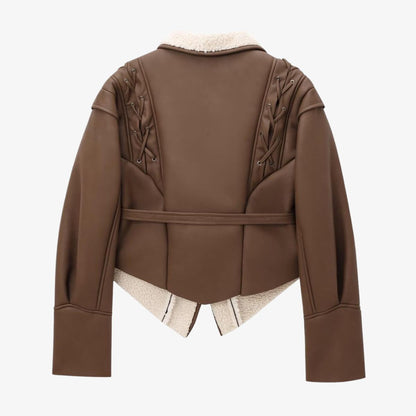 Paloma | Stylische Kunstlederjacke mit Teddy-Futter und Schnürdetails