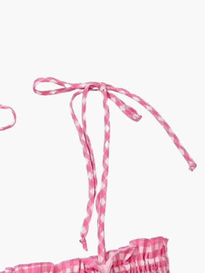 Wibke | Charmantes rosa-weiß kariertes Sommerkleid