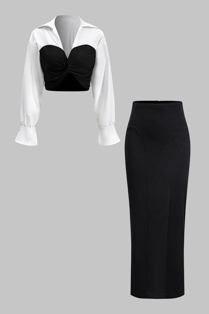 Martina | Elegantes Zweiteiler-Set mit Corsagen-Bluse & Bleistiftrock