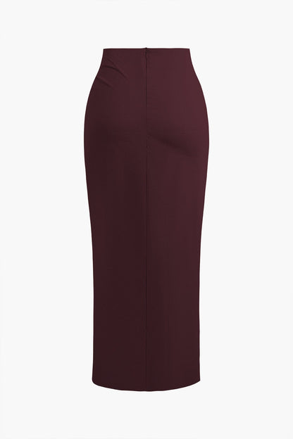 Fridoline | Eleganter Midirock mit Wickeloptik, Drapierung und hohem Schlitz