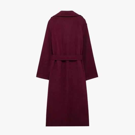 Quinty | Eleganter Trenchcoat in Bordeauxrot mit Gürtel